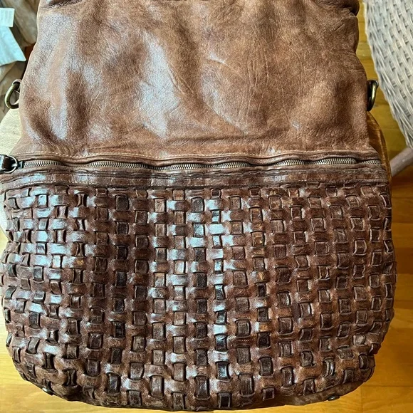 Langellotti made in Italy Leather Woven Convertible Backpack Tote Bag - Picture 5 of 6